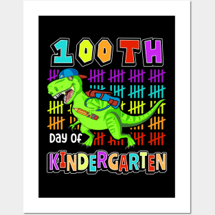 100th Day Of Kindergarten, Cute Dinosaur Student Teacher Posters and Art